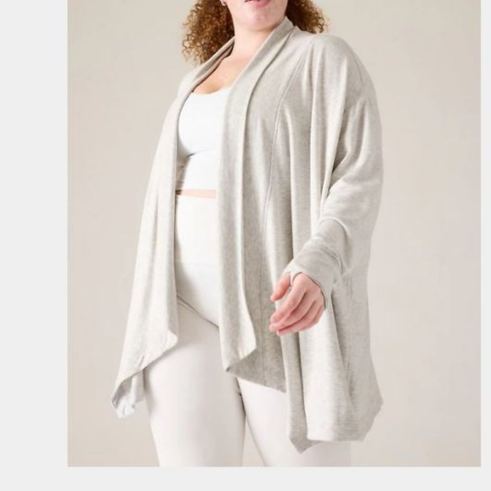 ATHLETA Plus Cozy Soft Pranayama Restore Wrap Light Grey Heather Cardigan 2X